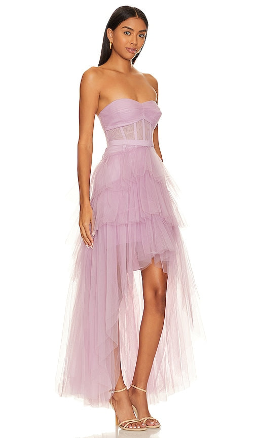 BCBGMAXAZRIA Ruffled High Low Gown in Purple