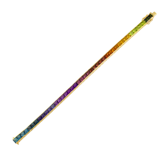 BELLARRI Eternal Love Rainbow Gemstone Yellow Gold Tennis Bracelet