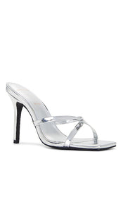 BLACK SUEDE STUDIO Arielle Heel Sandal in Metallic Silver