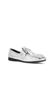 BLACK SUEDE STUDIO Davy Boat Shoe in Metallic Silver