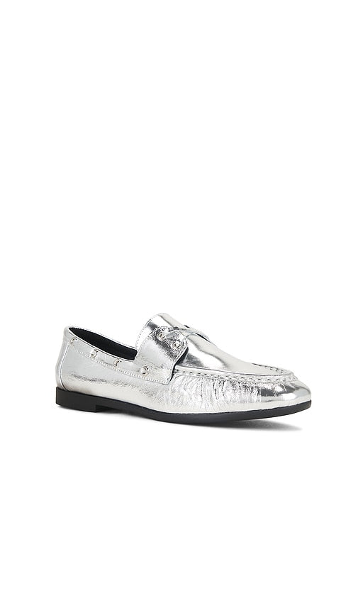 BLACK SUEDE STUDIO Davy Boat Shoe in Metallic Silver