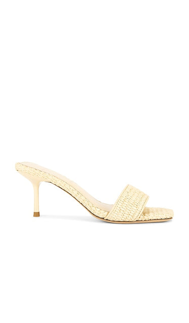 BLACK SUEDE STUDIO Poppy 65 Mule in Neutral | Crotchet Natural Raffia Open Toe Mules for Women