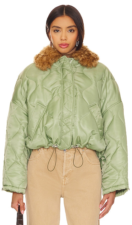 BLANCHA Nylon Fabric and Shearling Bomber in Green