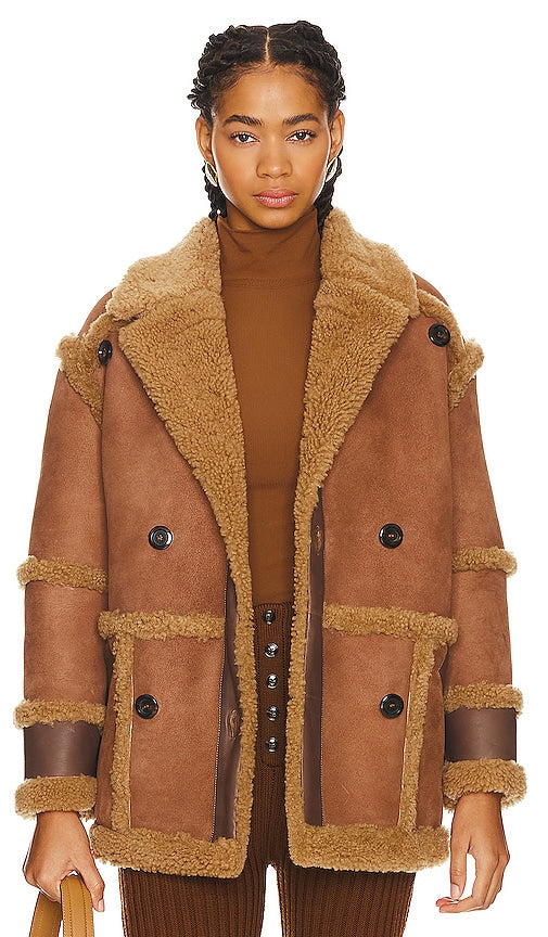 BLANCHA Shearling and Leather Jacket in Brown - Veste en peau de mouton et cuir BLANCHA en marron - BLANCHA 棕色羊毛皮皮夹克 - BLANCHA Shearling- und Lederjacke in Braun - BLANCHA 시어링 가죽 자켓 브라운 색상 - Giacca in shearling e pelle BLANCHA in marrone