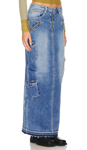 BLANKNYC Cargo Denim Maxi Skirt in Blue