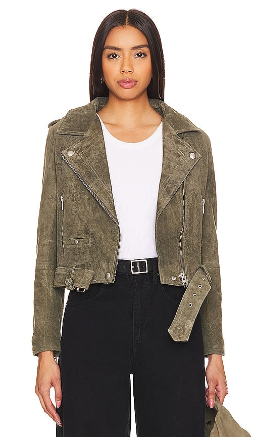 BLANKNYC Faux Suede Moto Jacket in Army