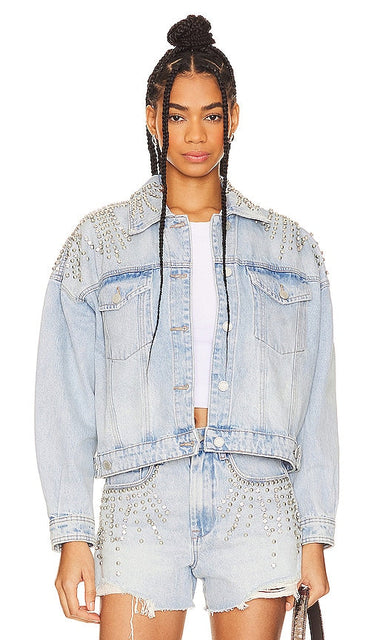 BLANKNYC Rhinestone Jacket in Denim-Light
