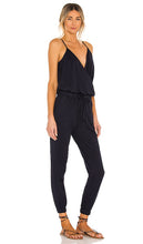 Bobi Supreme Jersey Tied Waist V Neck Jumpsuit in Navy