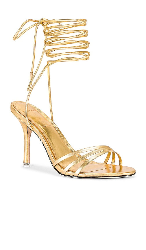 BLACK SUEDE STUDIO Leandra Heeled Sandal in Metallic Gold