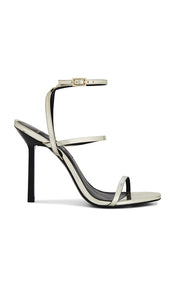 BLACK SUEDE STUDIO Van 100 Heel in Metallic Gold | Gold Open Toe Heels for Women