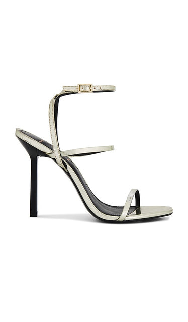 BLACK SUEDE STUDIO Van 100 Heel in Metallic Gold | Gold Open Toe Heels for Women