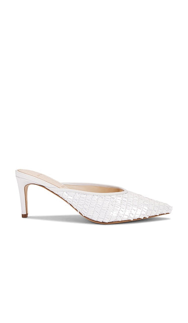 BLACK SUEDE STUDIO Clio 65 Mule in White | White Sequins Closed Toe Mules for Women