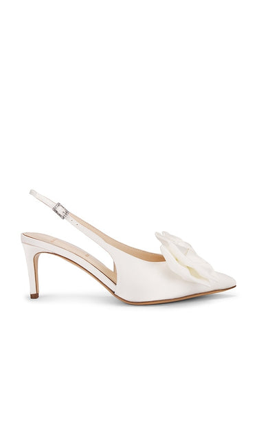 BLACK SUEDE STUDIO Misha 65 Slingback in White | White Satin Sling Back Heels for Women