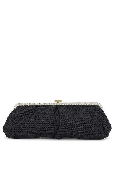 BTB Los Angeles Bijou Raffia Long Clutch in Black - Pochette longue en raphia Bijou BTB Los Angeles en noir - BTB Los Angeles Bijou 拉菲草黑色长手拿包 - BTB Los Angeles Bijou Raffia Lange Clutch in Schwarz - BTB Los Angeles Bijou 라피아 롱 클러치 블랙 색상 - Pochette lunga in rafia BTB Los Angeles Bijou in nero