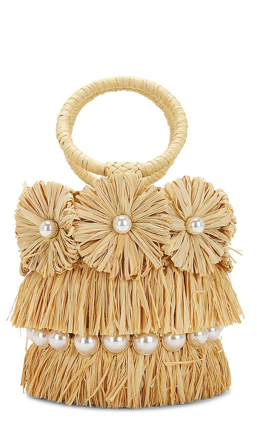 BTB Los Angeles Liv Round Floral Bucket Bag in Tan