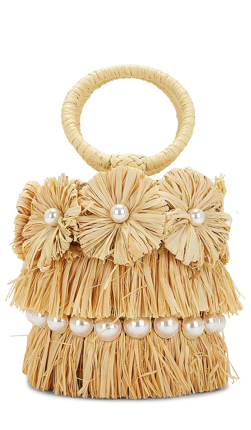 BTB Los Angeles Liv Round Floral Bucket Bag in Tan