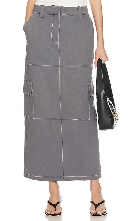 BY.DYLN Laikon Cargo Maxi Skirt in Grey - BY.DYLN - Jupe longue cargo Laikon en gris - BY.DYLN Laikon 灰色工装长裙 - BY.DYLN Laikon Cargo Maxirock in Grau - BY.DYLN 라이콘 카고 맥시 스커트 - BY.DYLN Gonna lunga Laikon Cargo in grigio