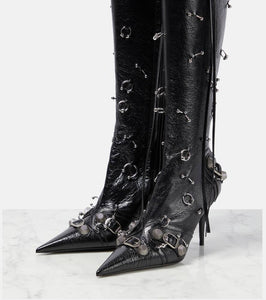 Balenciaga Cagole embellished leather knee-high boots