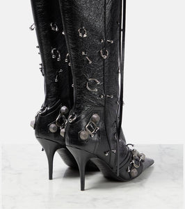 Balenciaga Cagole embellished leather knee-high boots