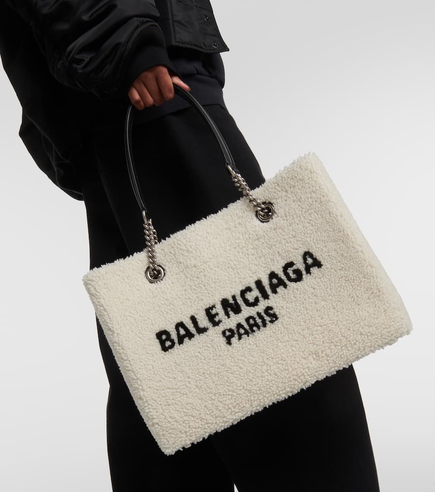 Balenciaga Leather-trimmed shearling tote bag
