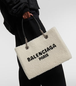 Balenciaga Leather-trimmed shearling tote bag