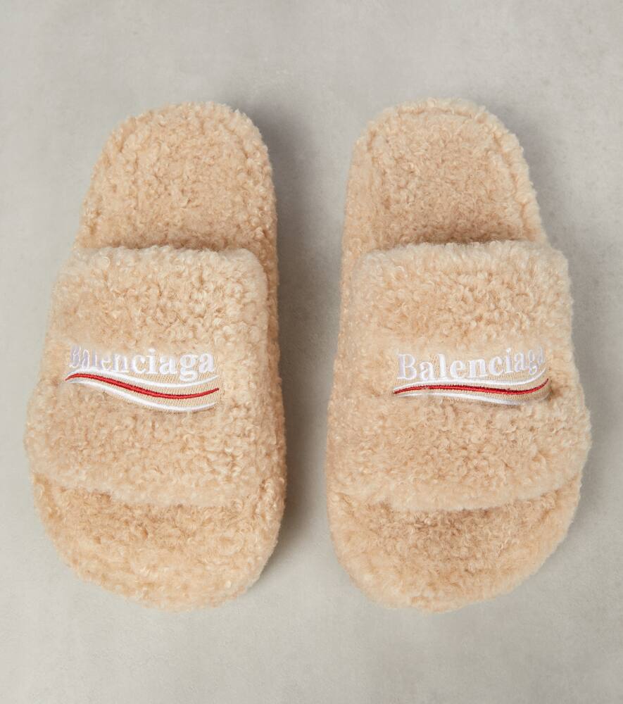 Balenciaga Logo faux shearling slides