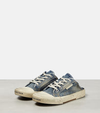 Balenciaga Paris distressed denim mules