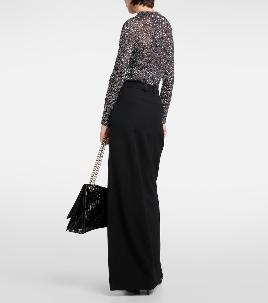 Balenciaga Side-slit wool twill maxi skirt