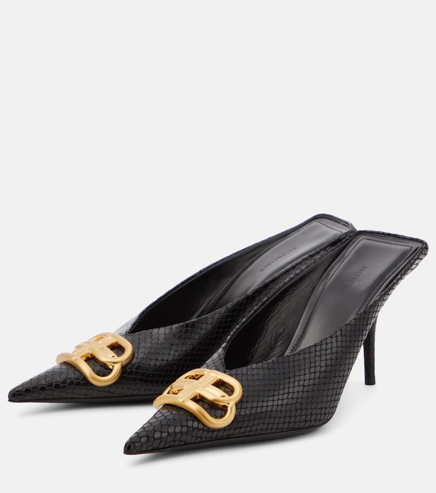Balenciaga Square Knife BB 80 metallic leather mules