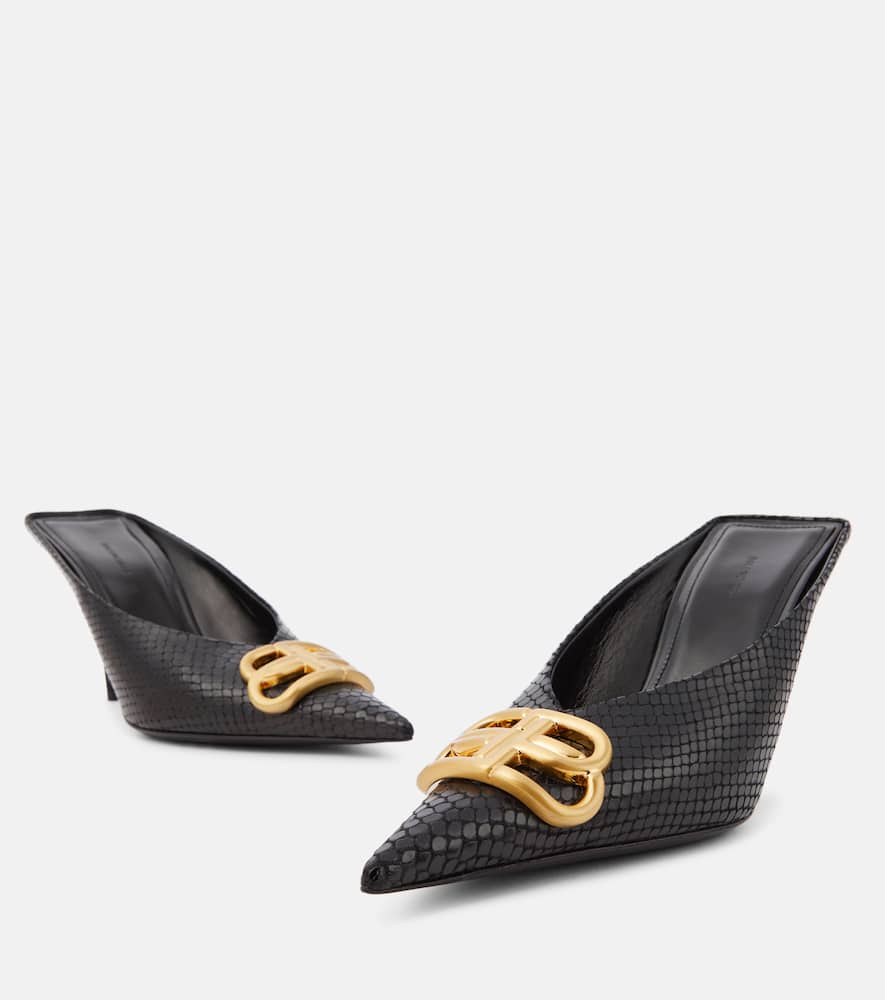 Balenciaga Square Knife BB 80 metallic leather mules