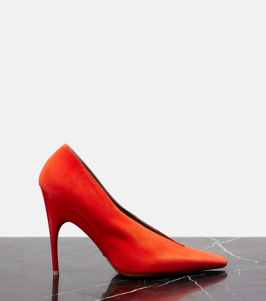 Red Balenciaga Duchesse suede pumps - High-Heel Pumps