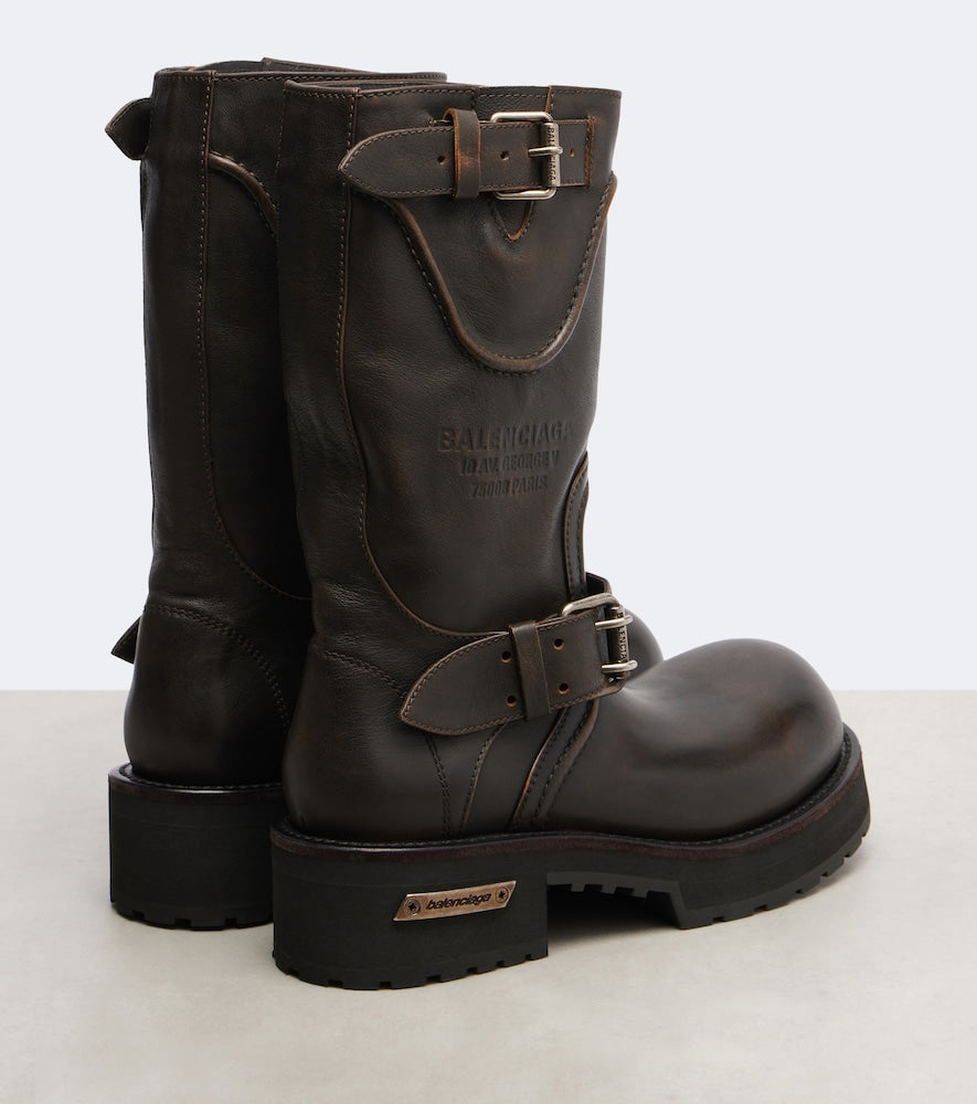 Brown Balenciaga Venom debossed leather boots - Flat Boots
