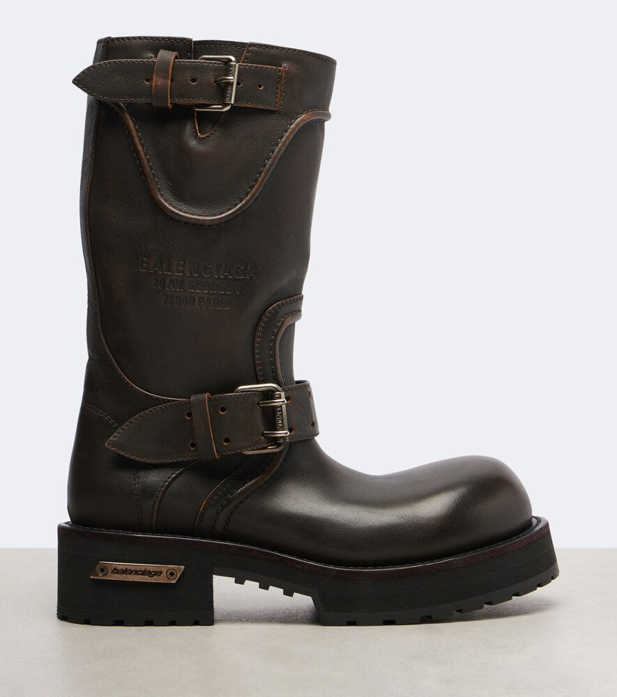 Brown Balenciaga Venom debossed leather boots - Flat Boots
