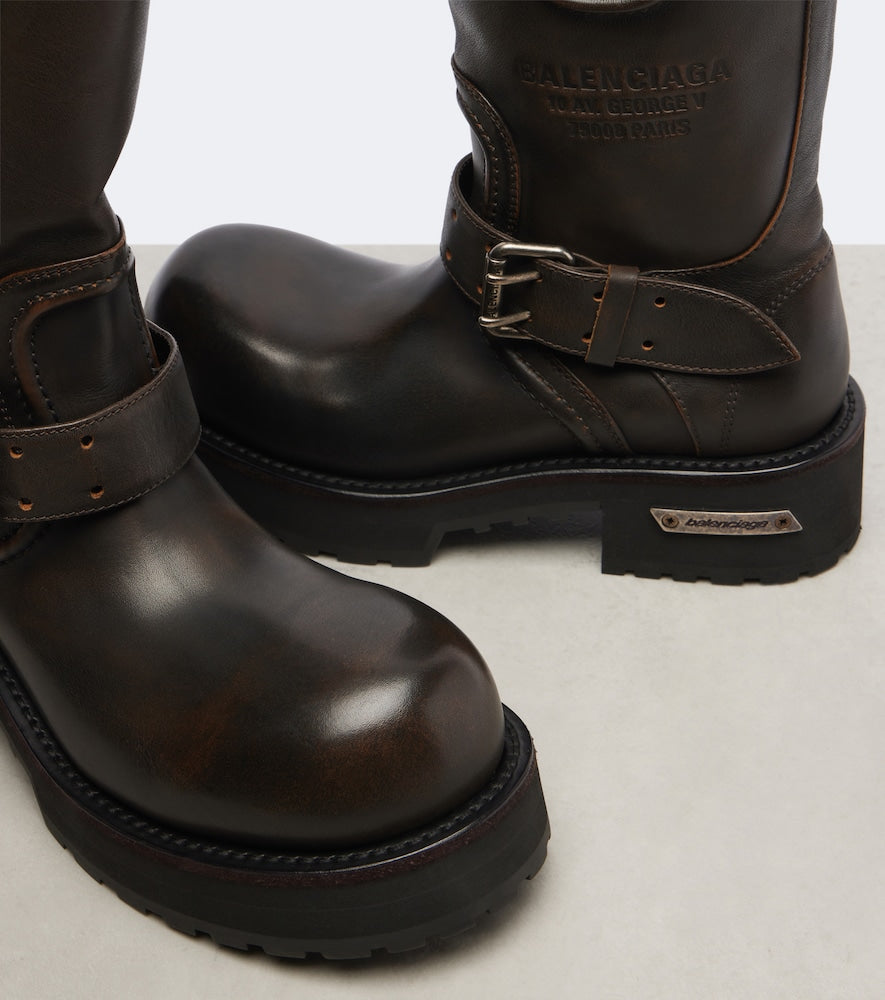 Brown Balenciaga Venom debossed leather boots - Flat Boots