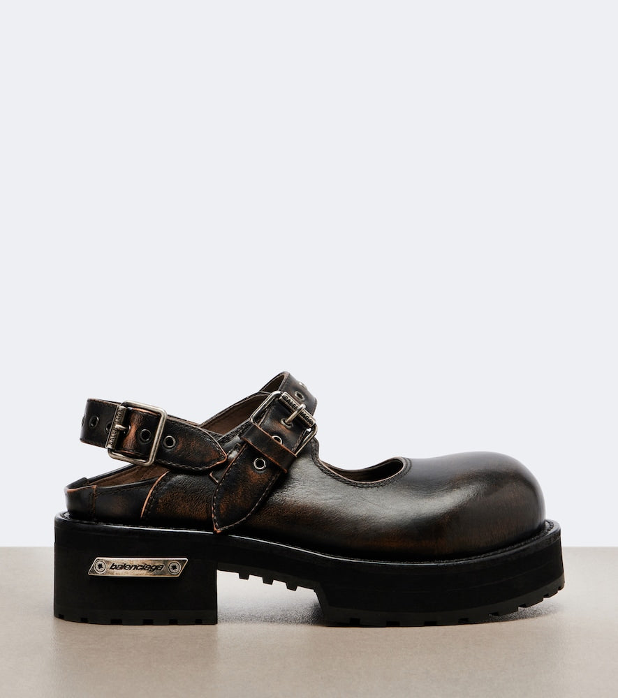 Balenciaga Venom leather Mary Jane flats - Brown Flat Shoes