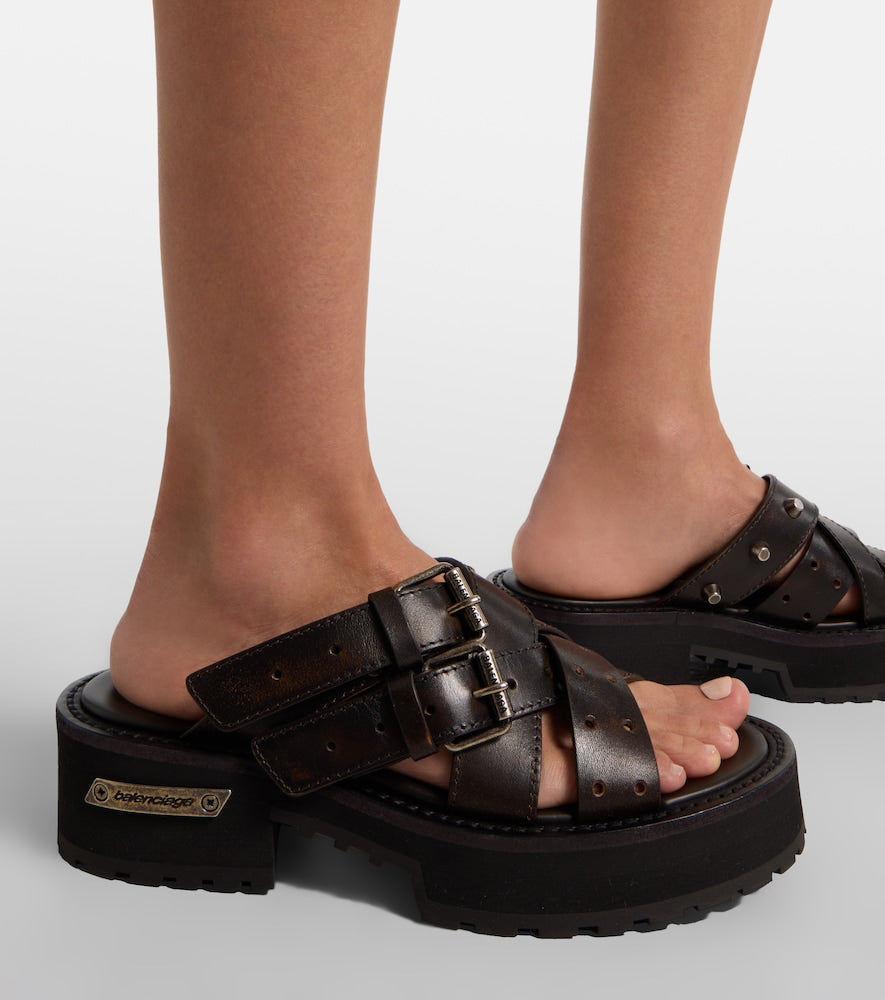 Brown Balenciaga Venom leather platform mules - Mid Heel Sandals