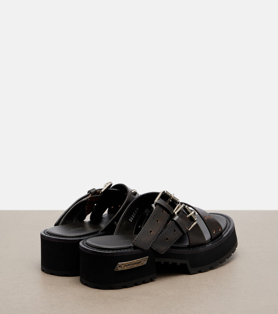 Brown Balenciaga Venom leather platform mules - Mid Heel Sandals