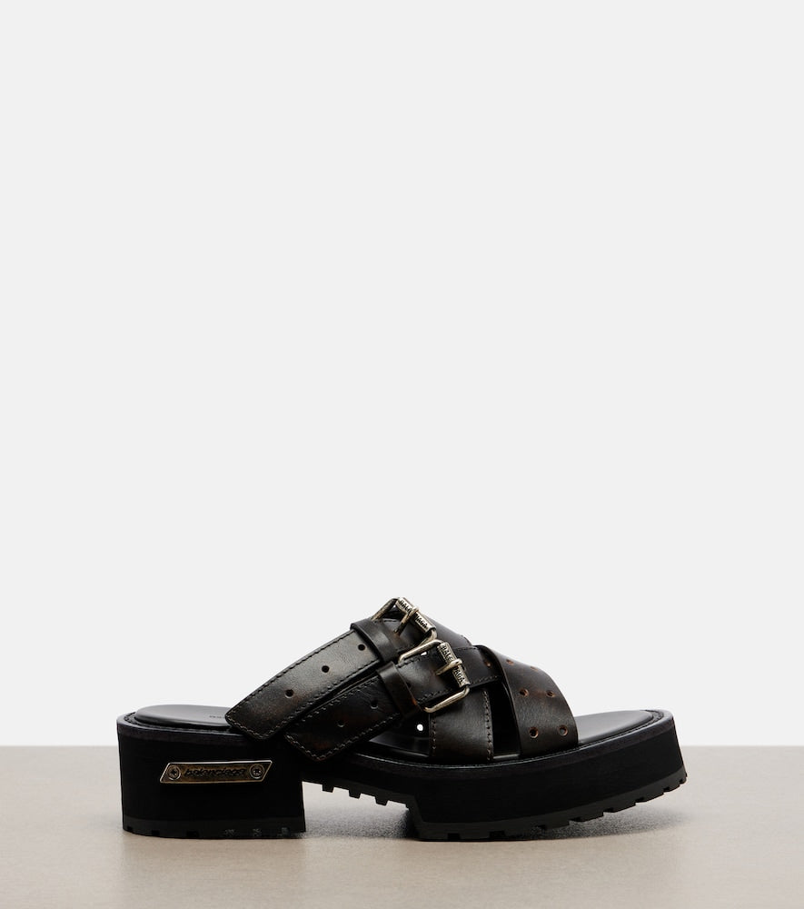 Brown Balenciaga Venom leather platform mules - Mid Heel Sandals