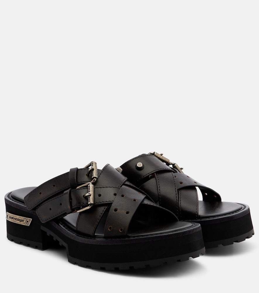 Brown Balenciaga Venom leather platform mules - Mid Heel Sandals