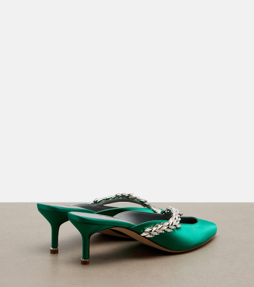 Balenciaga x Manolo Blahnik embellished satin mules (Green) - Mid Heel Pumps