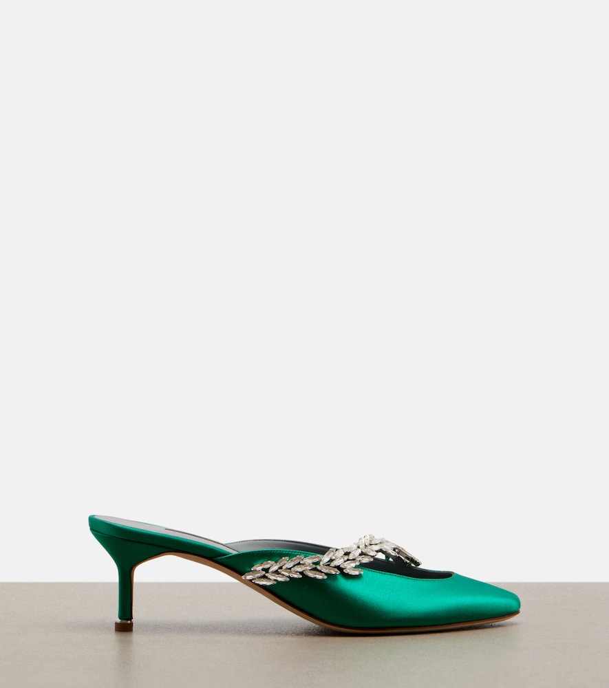 Balenciaga x Manolo Blahnik embellished satin mules (Green) - Mid Heel Pumps