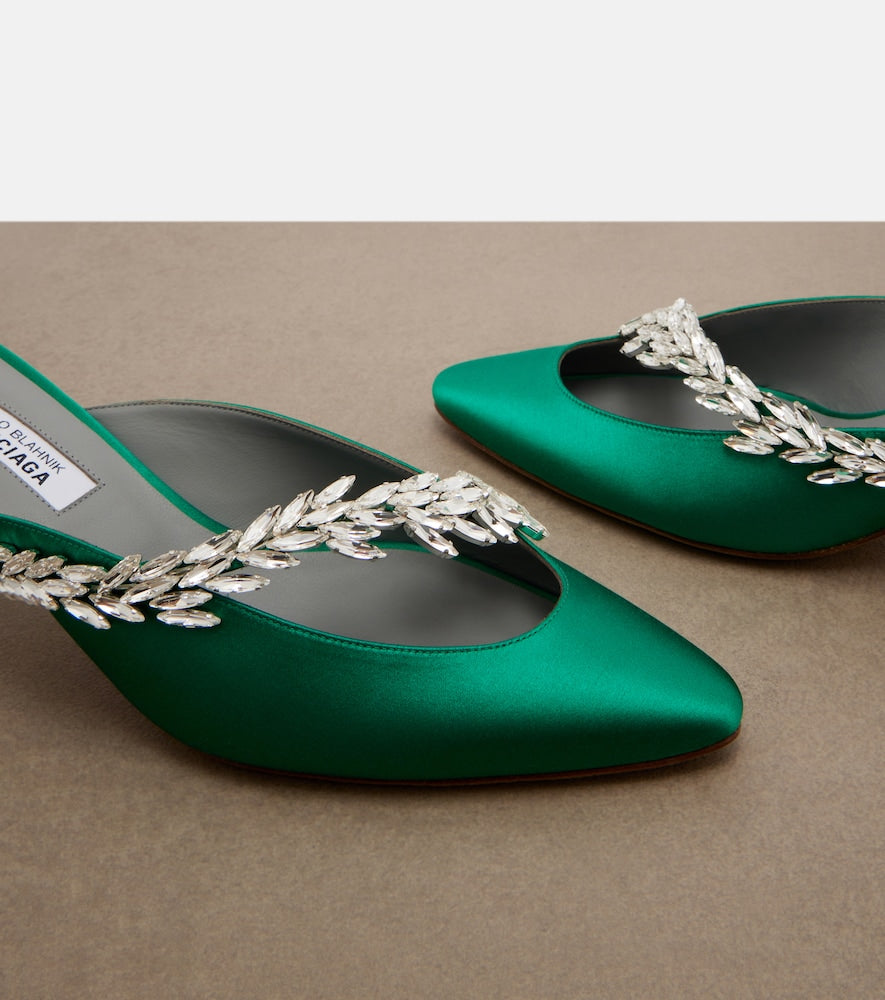 Balenciaga x Manolo Blahnik embellished satin mules (Green) - Mid Heel Pumps