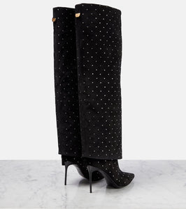 Balmain Ariel embellished knee-high suede boots