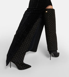 Balmain Ariel embellished knee-high suede boots