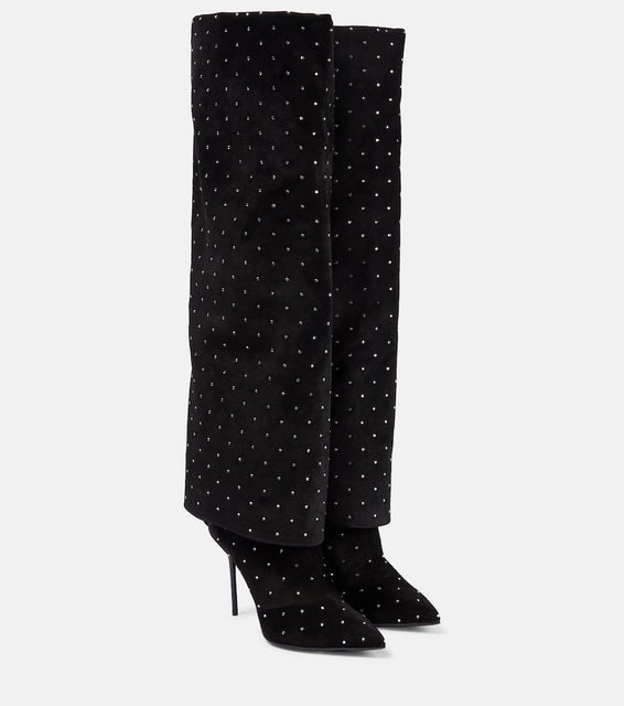 Balmain Ariel embellished knee-high suede boots