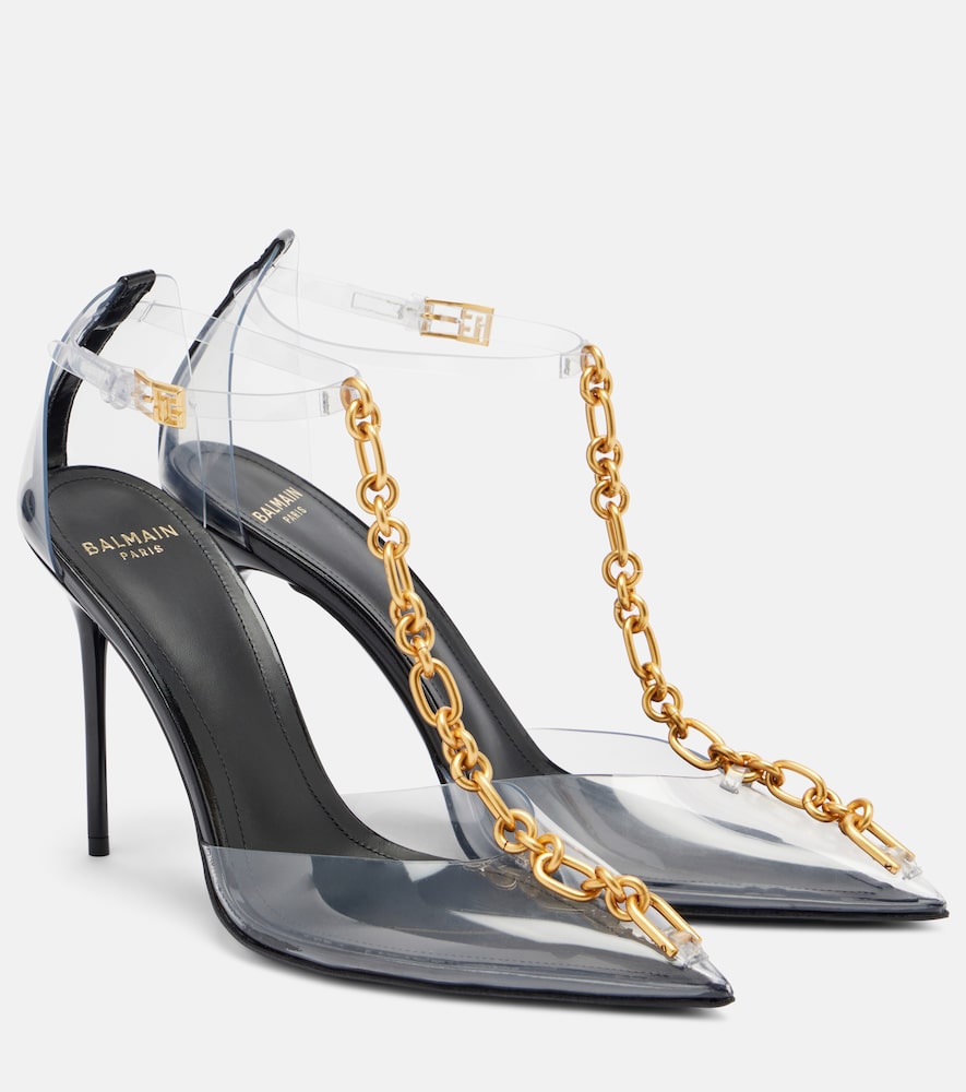 Balmain Chain-detail PVC slingback pumps