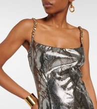 Balmain Chain-detail snake-print gown