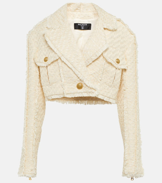 Balmain Cotton-blend tweed cropped jacket