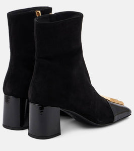 Balmain Edna suede and patent leather ankle boots