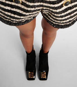 Balmain Edna suede and patent leather ankle boots